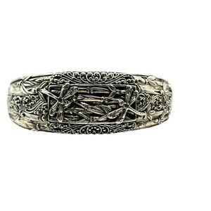 Sarda Sterling Silver Dragonfly Cuff Bracelet Detailed Designer 7.75in 39.4 Gram